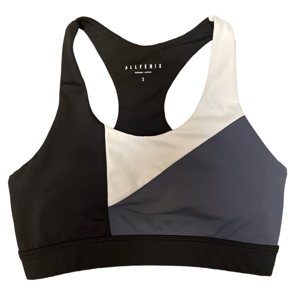 Allfenix Heidi Color Block Gray Black White Sports Bra Small
